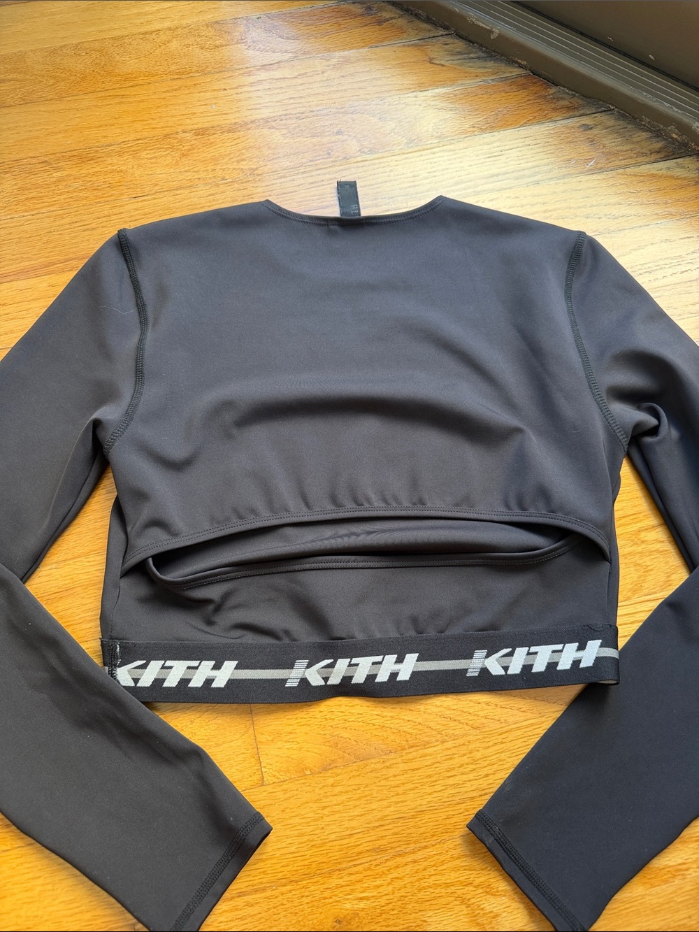 Kith Black Long Sleeve Cropped Top with Logo Hem - Picture 2 of 2